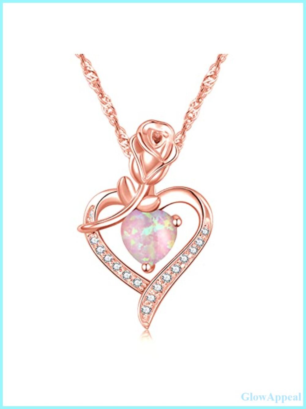Opal Heart Pendant Necklace 14K Rose Gold Plated Brass 18" Chain Women